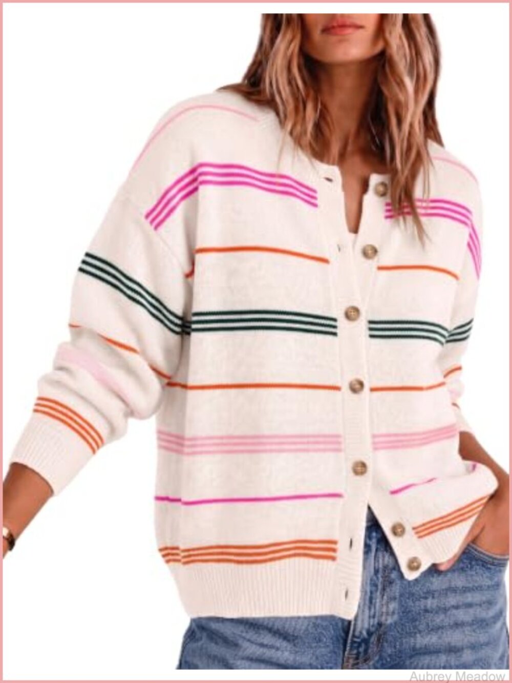 Women's Striped Button Up Chunky Knit Cardigan Oversized Open Front Sweater